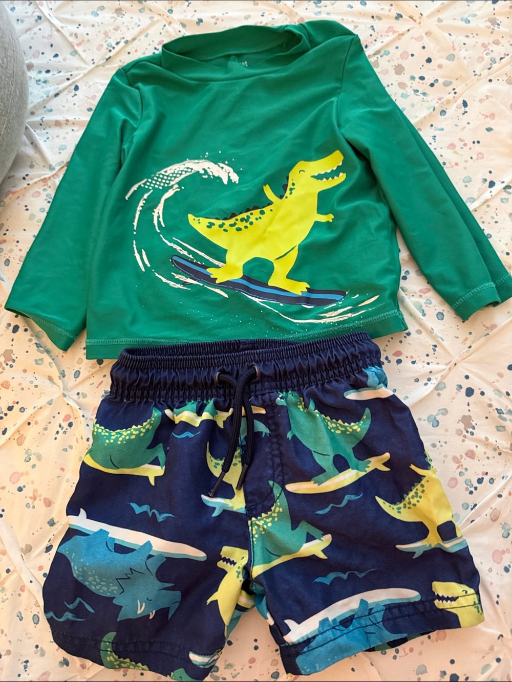 Boys' Green & Navy Crocodile Surf Two-Piece Rashguard Swim Set